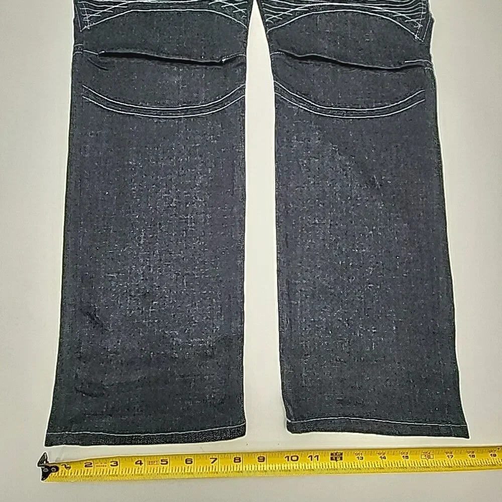 True Religion Jeans Moto Slim Men Sz 42 x 34 Dark Wash Contrast Stitch Textured